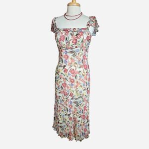 LAPIS 100% Silk 90s or y2k floral midi dress with flutter sleeves fairy